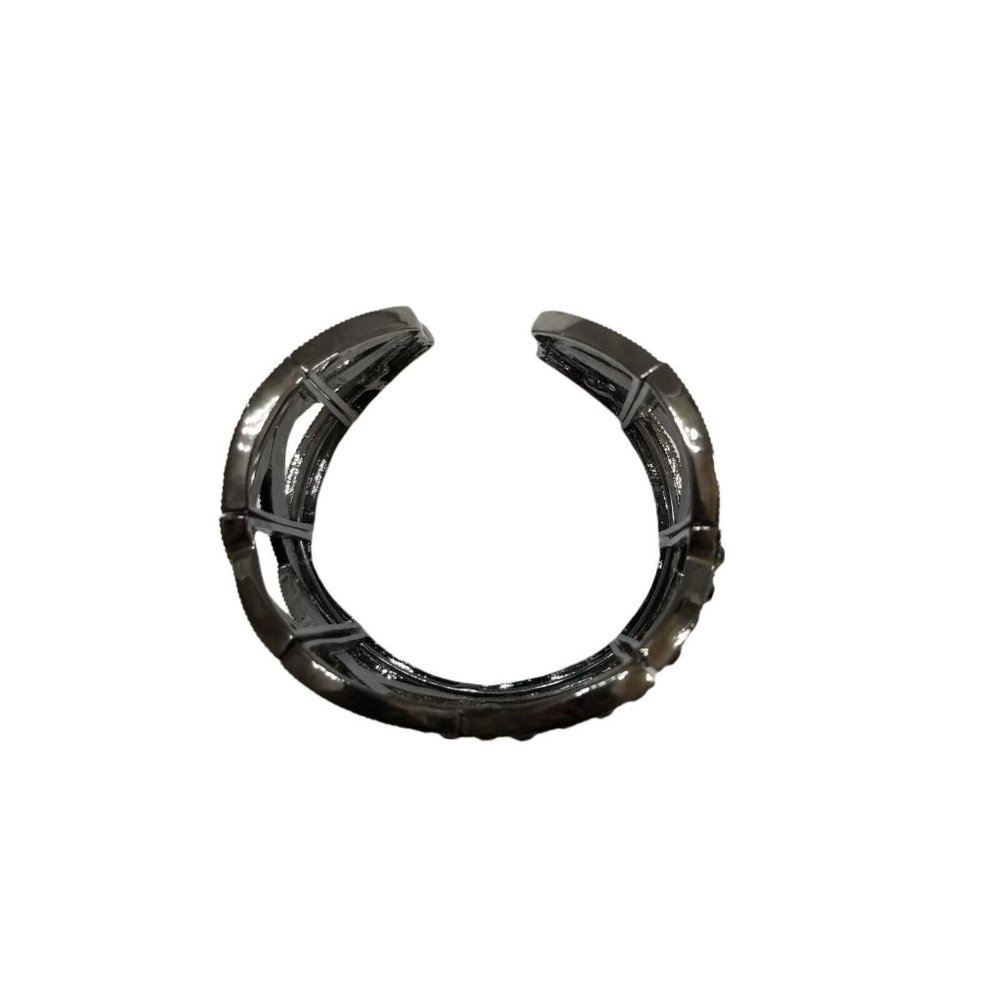 Dark Silver Black Crystals Rhinestone Woven Hollow Out Cuff Bangle Bracelet - Picture 12 of 12